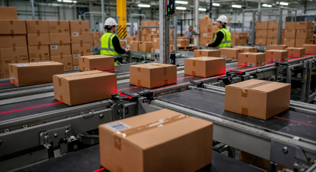 Boxes conveyor belt warehouse 1024x559